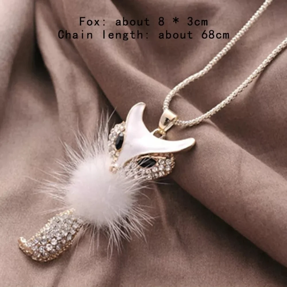 Crystal Fur Fox Charm Necklace
